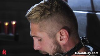 Watch Two Men Tease And Deny Tied Up Wesley Woods Until He Cums Hard