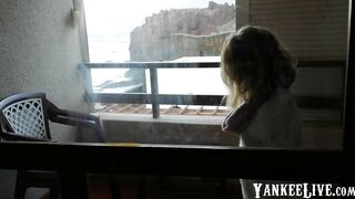 Public Blowjob on the Balcony - She doesn't Care about Neighbors