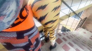 Yoga Pants Latina Gives a Handjob and Blowjob