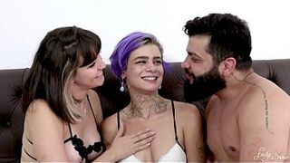 Fucking my wife's little ass and the purple-haired chick's pussy was a sensational fuck.
