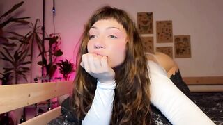 Petite skinny busty and big booty teen closeup blowjob