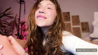 Petite skinny busty and big booty teen closeup blowjob