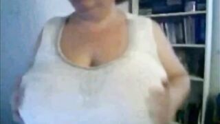 Big Beautiful Mature Nancy Plays with Her Big Tits on Webcam