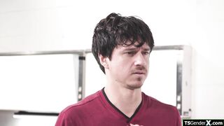 Busty tgirl nurse stays rock hard while anal riding patient