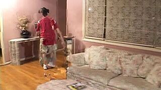 Marvelous blond whore taking bunch of big colored dicks