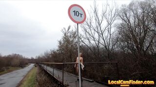 Naked Blonde Russian's Rainy Walk