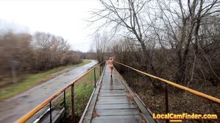 Naked Blonde Russian's Rainy Walk