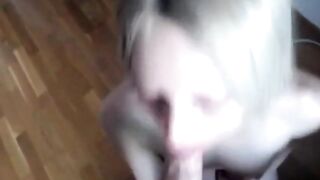 Skinny Blonde Amateur Sucks and Facial on Webcam