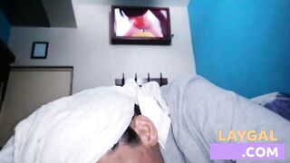 PREGNANT LATINA TEEN GIVES SENSUAL BLOWJOB AFTER SHOWER