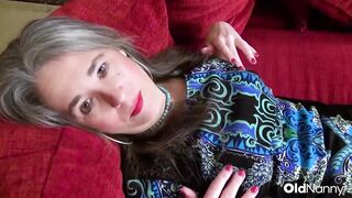 Mature Granny Strips And Toys Her Pussy On Red Sofa