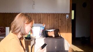 Sun-kissed ginger teen gives an amazing blowjob to a big cock
