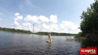 Blonde Solo Girl Naked on a SUP Board