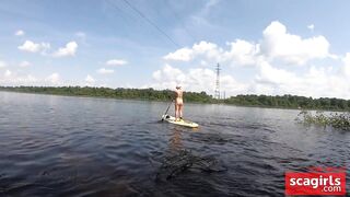 Blonde Solo Girl Naked on a SUP Board
