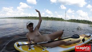 Blonde Solo Girl Naked on a SUP Board