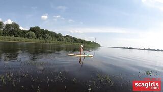 Blonde Solo Girl Naked on a SUP Board