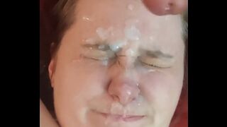 Amateur getting her face cum dumped