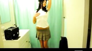 Natural Amateur Strips and Plays with Dildo on Webcam