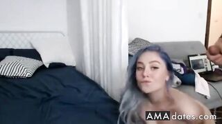Blue-Haired Cam Girl's Sensual Blowjob Session
