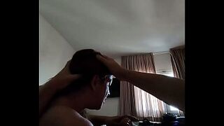 The first blowjob of the day, from his point of view. Amateur home video.