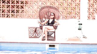 Small-Titted Brunette Amateur Blowjob by the Pool
