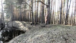 Naked Teen Walks in Spring Forest