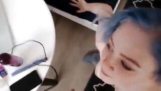 Blue-Haired Cam Girl's Sensual Blowjob Session