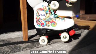 Redhead teen cums hard while roller-skating