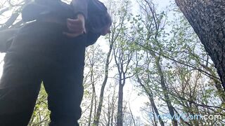Big-Tit Brunette Plays with Her Pussy in the Forest