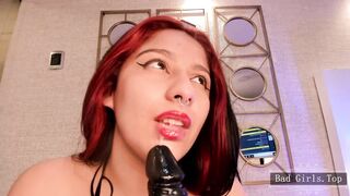Natural huge tits babe BBC dildo blowjob and deepthroat