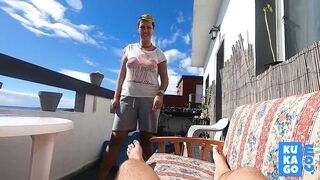 Amateur Blowjob and Cumshot on the Terrace