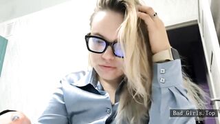 Very cute slim teen blonde office babe web teasing