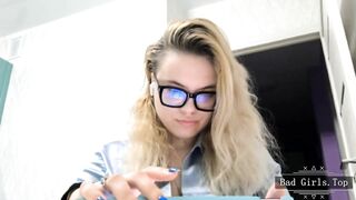 Super cute slim big tits blonde teen closeup teasing