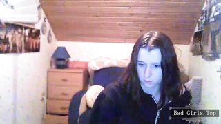 Pretty skinny brunette solo teen webcam teasing