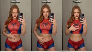 Caressing my tits and hard cock in this tight Spidey suit ????️????
