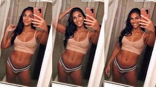 "Smoking Hot Trans Babe Shows Off Her Tight Toned Body in Bathroom Mirror Selfie"