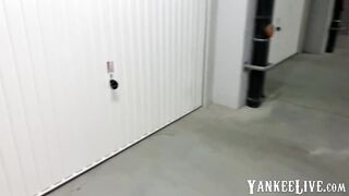 Stunning College Girl Stuck in Garage Gets an Unexpected Cum Load on Her Le