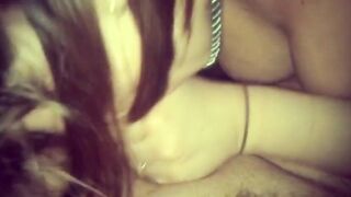 Big-Titted Brunette Blowjob and Facial in a Car