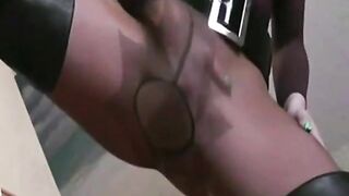 Squirting Through Pantyhose on Webcam