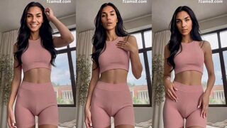Sexy Transgirl in Tight Pink Workout Set Shows Off Her Curves