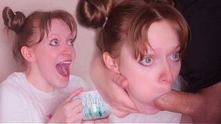 Crazy redhead stepsister roughly and deeply sucks a big cock
