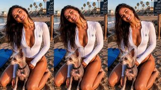Hot Shemale with Wet Hair and Tiny Thong on the Sand