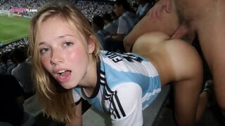 IA Argentine Girl Public Sex: She Spreads Her Legs Wide On The Bleachers, Whispers "We Won, Now Fuck Me Hard"