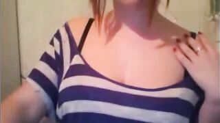 German Redhead with Big Tits on Public Cam