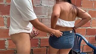 Mexican MILF with a huge ass gets horny and ends up getting fucked standing up outdoors