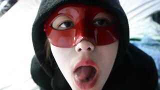 Cosplay teen vampire swallows cum after POV blowjob