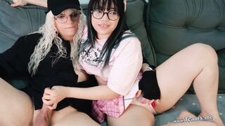 Babe's Sneaky Online Date Handjob with Trans GF