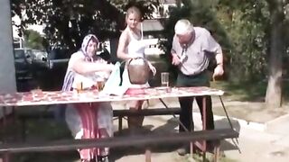 Old Man's Threesome Gift with a Young Blonde