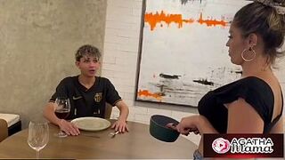 Naughty Stepmother Fucks Stepson and Asks Him Not to Tell His Father - Naughty stepmother sees her stepson's huge cock, fucks him like a married woman, and cheats on her cuckolded husband inside their own house.