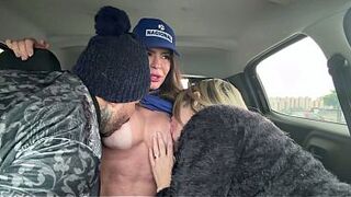 The gas station attendant agreed to sit on my husband's lap, and he got so turned on that he quit his job right then and there, even taking off all his clothes inside the car.
