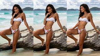 Exotic Shemale in White Bikini Teases on Tropical Beach